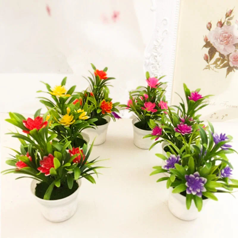 artificial flowers with pot for home office decor - plastic fake plants for indoor use, perfect for birthdays, housewarming, weddings and parties - decorative floral arrangement