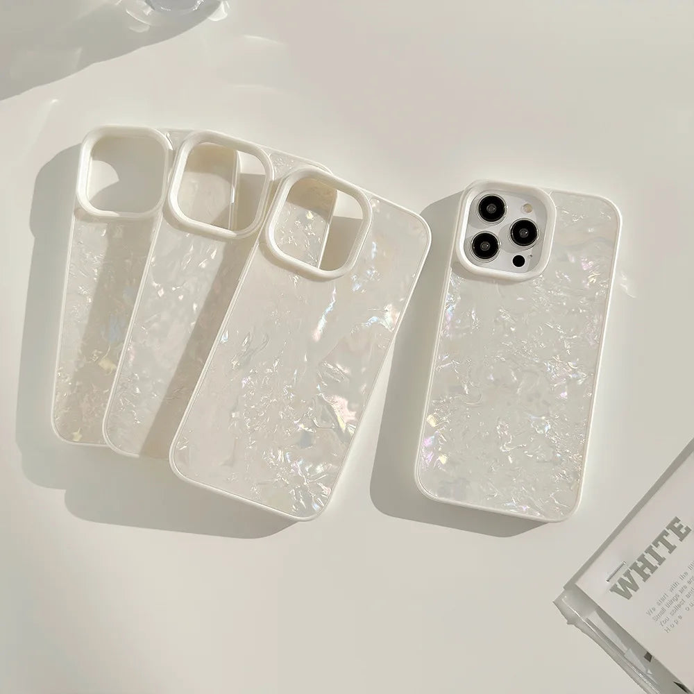 luxury shell pattern hard pc phone case for iphone 14/15/16 plus, pro, max – soft shockproof silicone bumper, anti-fingerprint, dustproof