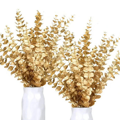 Artificial Eucalyptus Stems Gold Leaf 10/20PCS | Faux Flowers for Home Décor, Weddings, Parties | Indoor Floral Arrangements, Bouquets, Centrepieces, Gift-Ready Decoration