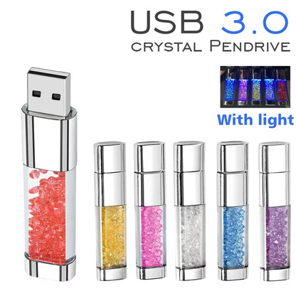 128GB Crystal LED USB 3.0 Flash Drive with Metal Design, High-Speed Memory Stick for Laptop, Car, TV, Ideal Wedding and Business Gift, Multiple Colours Available