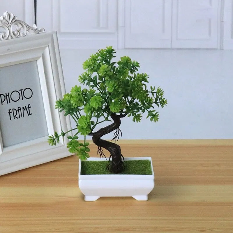 artificial bonsai tree decoration - realistic plastic plant with pot for home, office, indoor and outdoor anniversary or exhibition display - elegant tabletop ornament