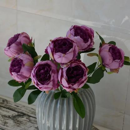 Silk Artificial Peony Bouquet, 7-Head Flower Branch, 45 cm, Pink Blue Red White, Home Decor, Wedding & Anniversary Decoration, Indoor Use, Party & Office Display