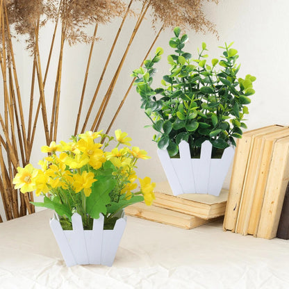 Artificial Plants Set, Potted Green Leaf Bonsai, Small Fake Tree Ornaments for Home, Office, Garden, Wedding, Party Decor, Plastic Material, Desktop Display