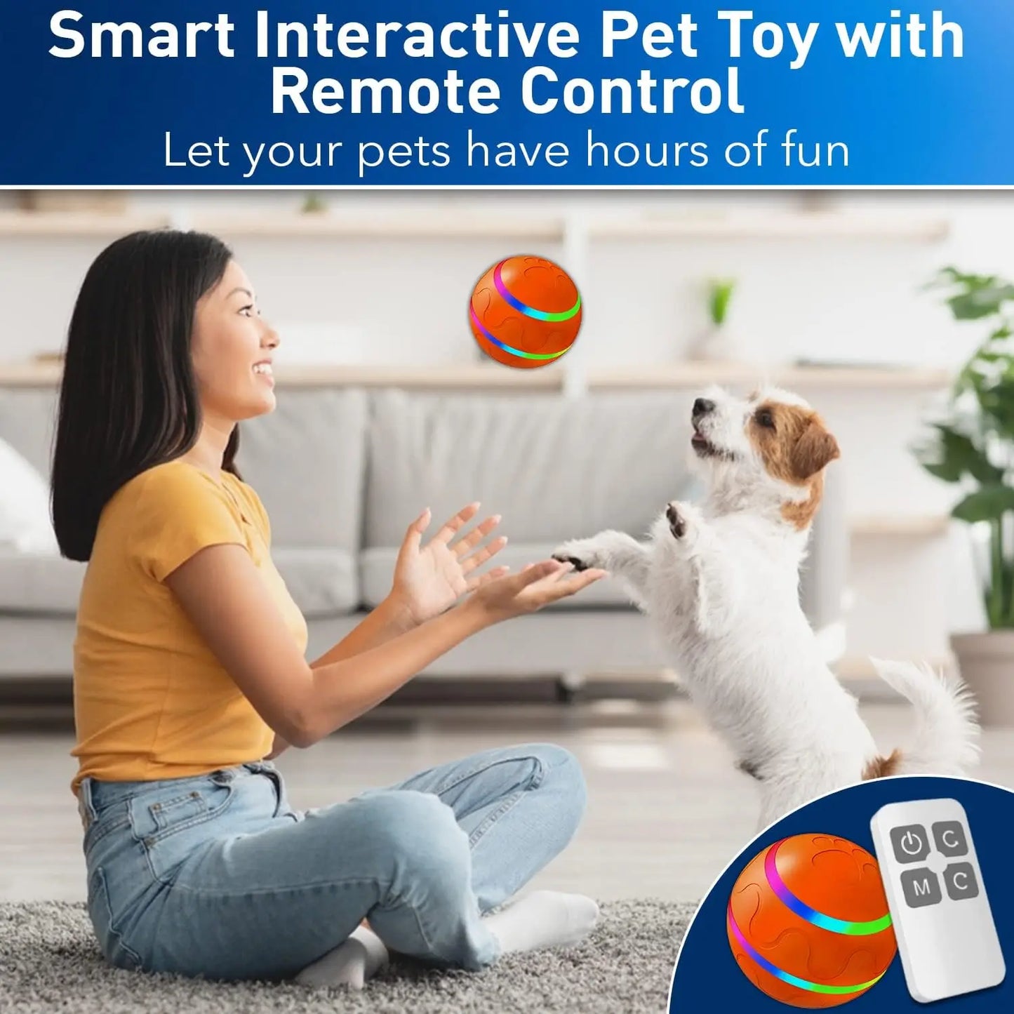 interactive pet toy ball, remote-controlled with motion activation, durable exercise ball for dogs of all sizes, indoor outdoor fun for active and engaging dog playtime