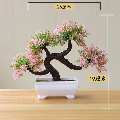 Artificial Bonsai Tree Decorative Plant, Plastic Fake Flowers with Pot, Desktop Ornament for Home, Office, Hotel, Garden, Anniversary, and Exhibition Use