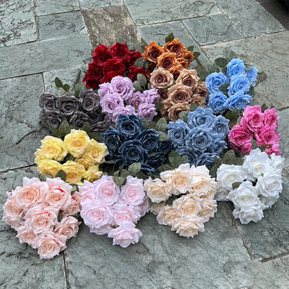 9 Heads Diamond Rose Artificial Floral Bride Bouquet Wedding Flower Wall Accessories Party Gift Home Decor Photo Props decor