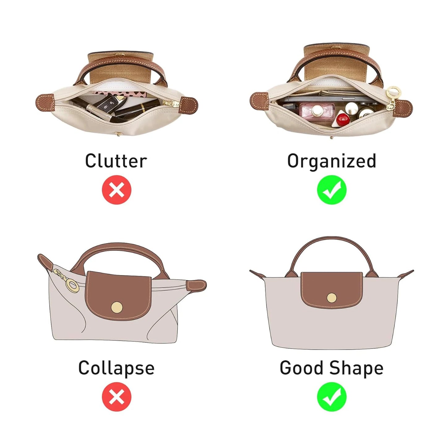 bag organizer for longchamp small tote bag timid bag storage & finishing inner bag liner handbags insert organizer fit mini size with zipper and multiple pockets