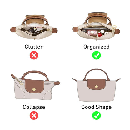 Bag Organizer for Longchamp Small Tote Bag Timid Bag Storage & Finishing Inner Bag Liner Handbags Insert Organizer Fit Mini Size with Zipper and Multiple Pockets