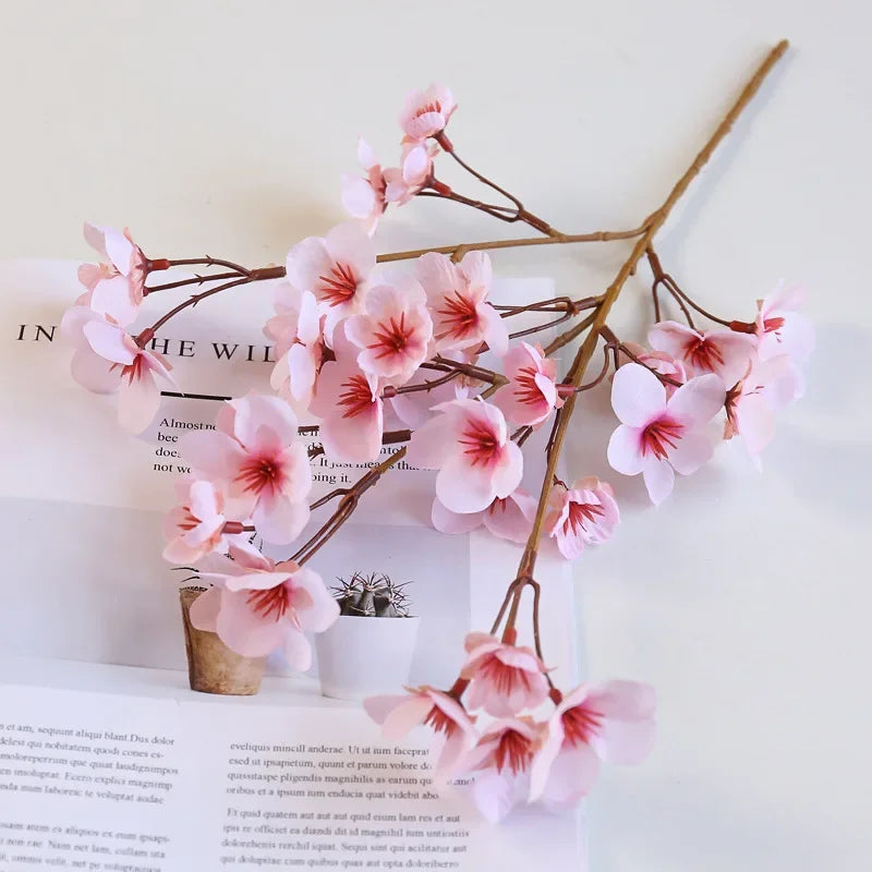 artificial peach blossom silk flowers, pink white 41cm, indoor wedding decor, bridal shower, office decoration, cherry style faux flower branch ornament, party arrangement