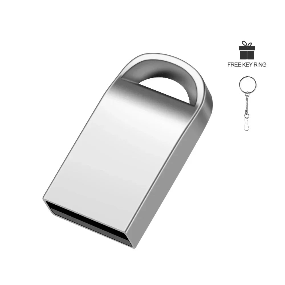 mini usb flash drive - 128gb/64gb/32gb/16gb/8gb, silver metal memory stick with keychain, usb 2.0 for laptop, pc, car, tv - ideal creative business gift