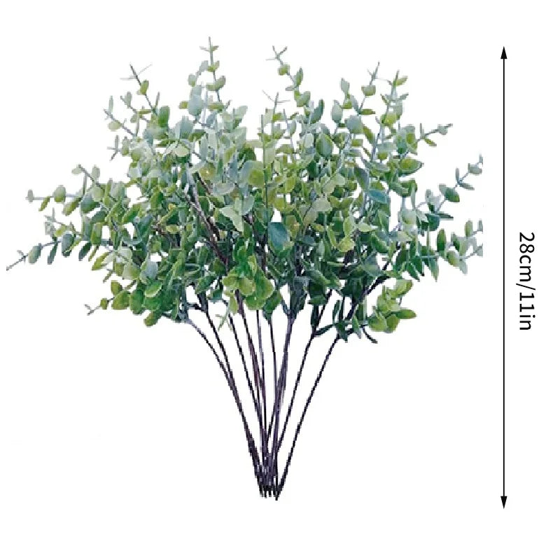 artificial flower bouquet set, oval eucalyptus leaves, perfect for weddings, home decor and party decorations, indoor plastic greenery accent, 10/15pcs