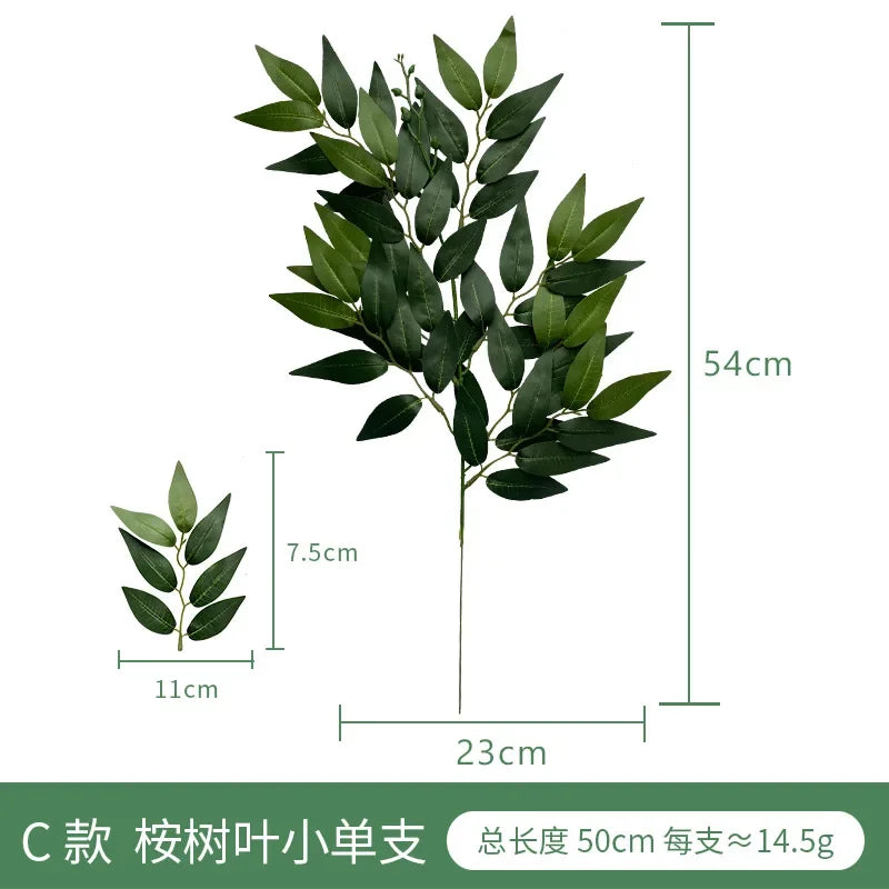 artificial eucalyptus leaf branch, plastic decorative plant for bridal shower, desktop or outdoor use, cloth texture, perfect for exhibitions and home decor