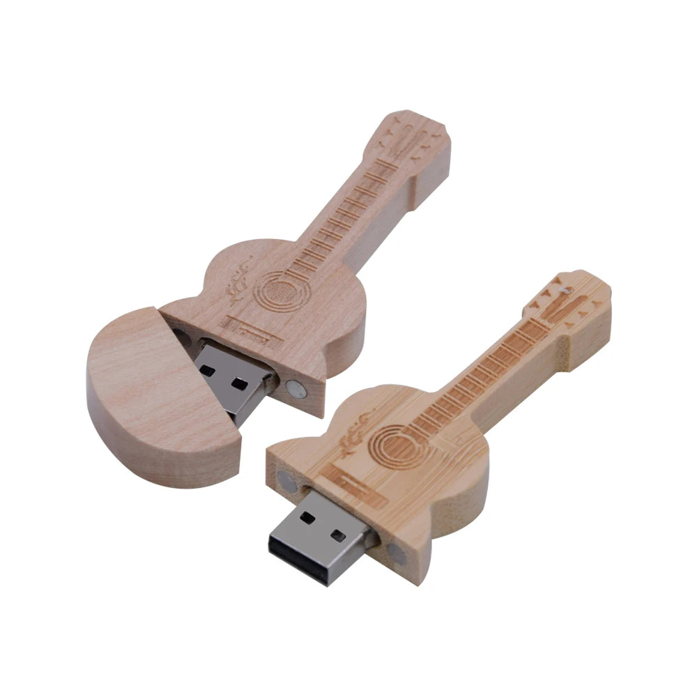 guitar-shaped wooden usb flash drive 4gb-128gb | creative memory stick for gifts, weddings, photography, business | usb 2.0 pendrive