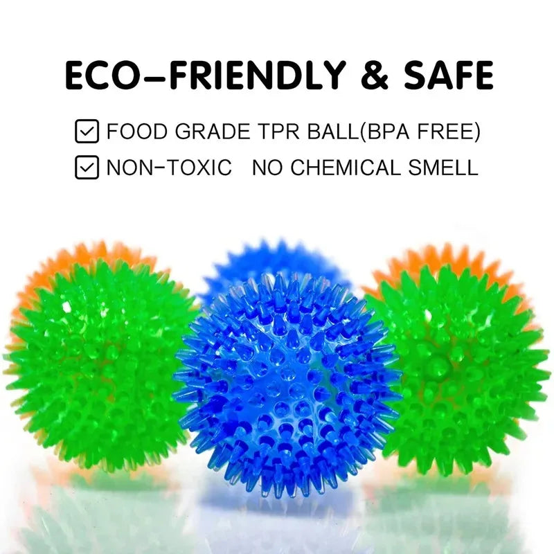 dog chew toy ball, rubber squeaky ball for tooth cleaning, interactive thorn design, ideal for puppy training, fetch games, durable, safe, indoor and outdoor use