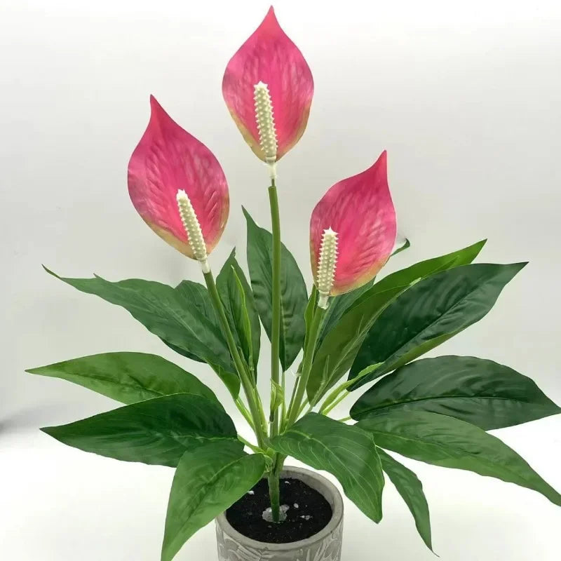 artificial green anthurium faux potted plant decoration, desktop ornament for home, wedding, anniversary, exhibition, outdoor use, plastic material, branch style