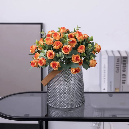Artificial Rose Bouquet with Eucalyptus, 11 Heads, Plastic Material for Weddings, Home and Table Decor, Indoor Floral Arrangement, Ideal for Birthdays and Celebrations