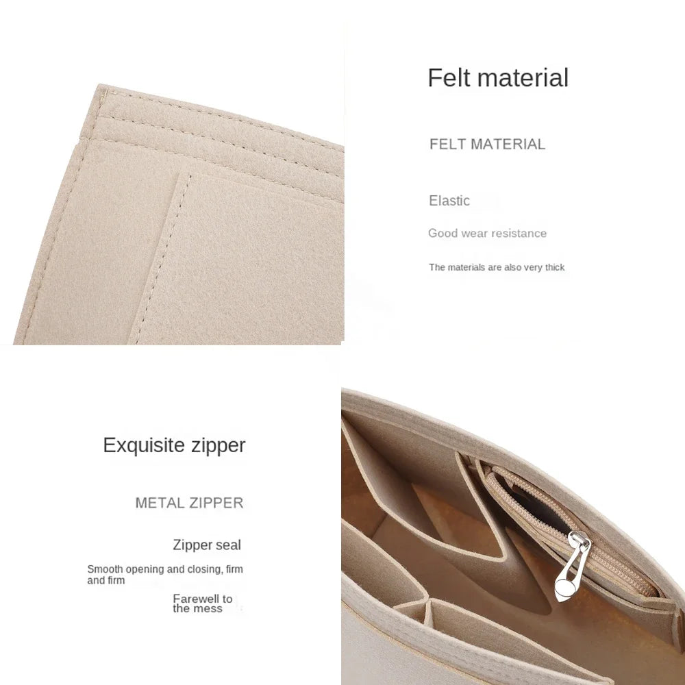 felt insert bag fits for longchamp handbag liner bag felt cloth makeup bag support travel portable insert purse organizer with zipper multi-pocket storage pouch s m l