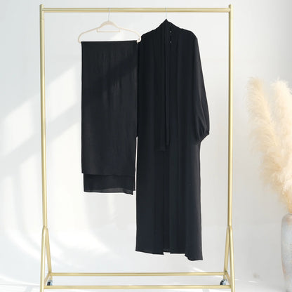 2/3 Piece Set Solid Color Muslim Dress Loose Long Sleeves Abaya Clothing for Women, Modest Fashion, Lightweight Ramadan Outfit, Elegant Prayer Dress with Pockets and Belt