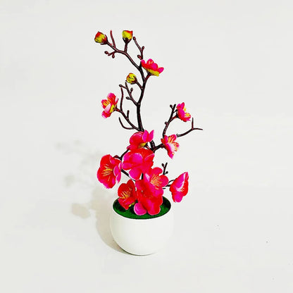 Artificial Plum Blossom Bonsai Plant with Pot | Indoor Decorative Silk Flower Arrangement for Home, Office, Celebrations, Parties, Weddings | Plastic Material