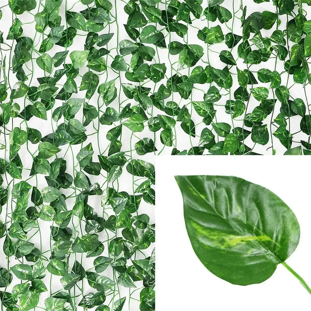 artificial green ivy garland - plastic vines for bedroom, wall decor, weddings, parties, christmas & halloween - indoor/outdoor decorative plant for home & events