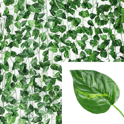 Artificial Green Ivy Garland - Plastic Vines for Bedroom, Wall Decor, Weddings, Parties, Christmas & Halloween - Indoor/Outdoor Decorative Plant for Home & Events