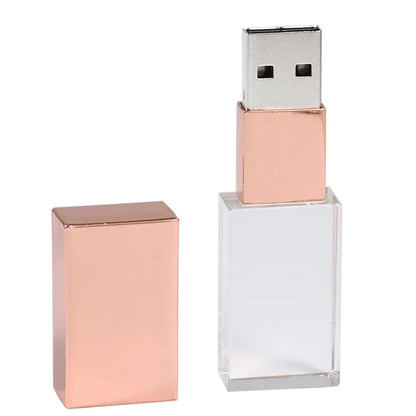 USB Flash Drive 128GB Crystal Design, Waterproof Memory Stick, Rose Gold USB 2.0 Thumb Drive, Stylish Storage for Business Gifts & Data Transfer, 16GB 32GB 64GB Options