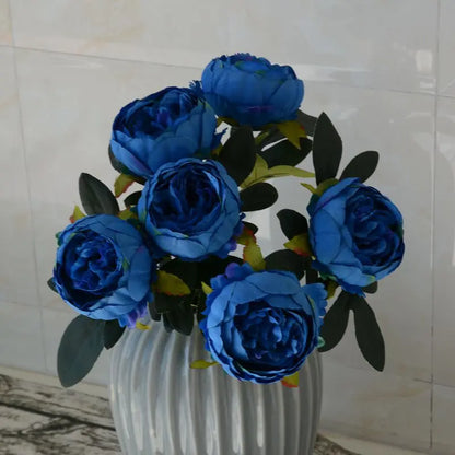 Silk Artificial Peony Bouquet, 7-Head Flower Branch, 45 cm, Pink Blue Red White, Home Decor, Wedding & Anniversary Decoration, Indoor Use, Party & Office Display
