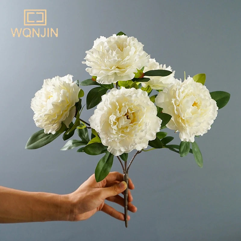 artificial peony bouquet with 5 heads – large red silk flowers for weddings, home decor, parties – elegant indoor flower arrangement for tables & events