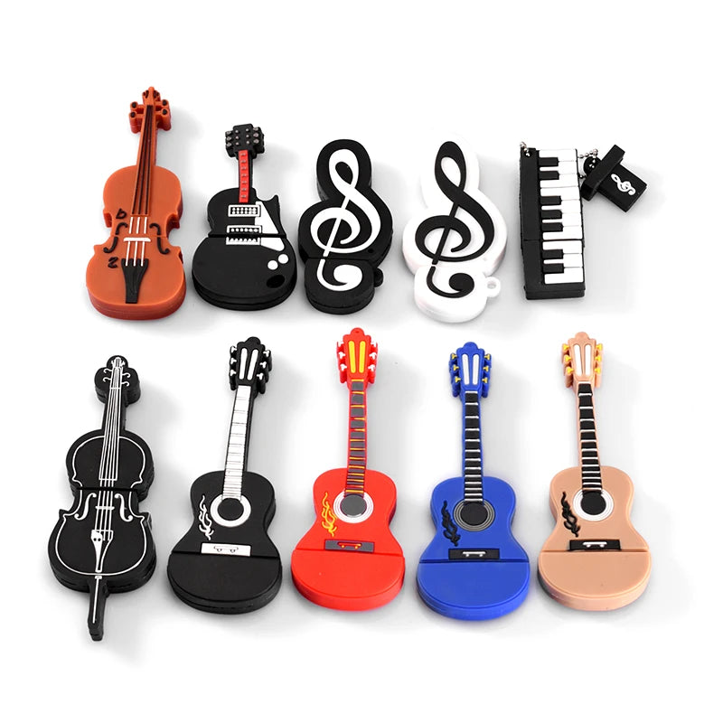 musical instrument usb flash drive 64gb/32gb/128gb silicone pen drive, piano guitar violin design, usb2.0 memory stick for data storage and transfer