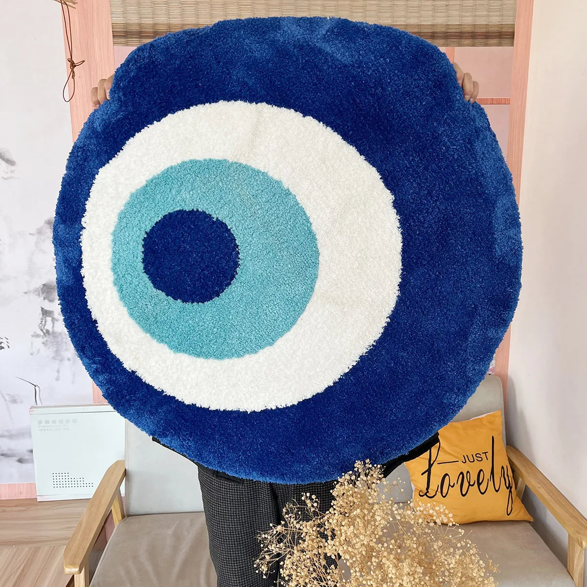 blue evil eyes circular tufted rug tufting bedroom mat geometric living room carpet floor tidy foot pad bedside doormat soft non-slip area rug for home decor