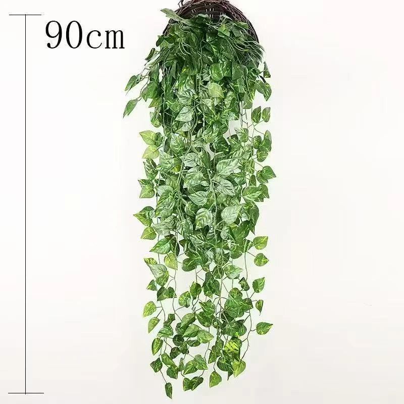 artificial green ivy leaf garland 2.1m, silk rattan hanging vine for wall decor, home and garden decoration, wedding party, outdoor exhibition, diy fake wreath leaves