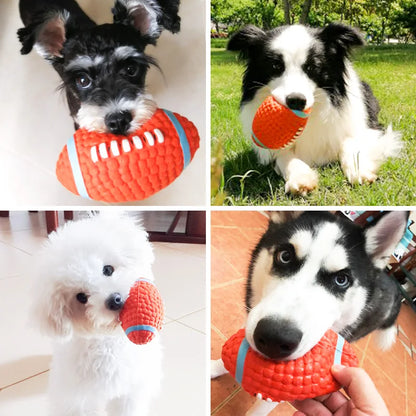 Squeaky Rubber Dog Toy Ball for Small to Large Pets - Interactive Rugby Volleyball Design, Durable Chew & Fetch Toy for Puppies & Cats, Indoor & Outdoor Fun