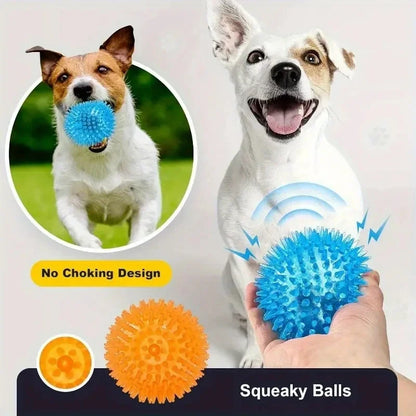 Interactive Squeaky Dog Toy Balls 3-Pack - Durable Rubber, BPA-Free, Teeth Cleaning, Training Aid - Ideal for Small/Medium Dogs, Fun Play & Oral Health, Vibrant Colours