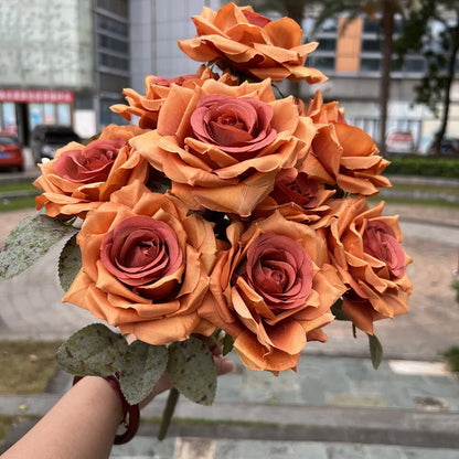 9 Heads Diamond Rose Artificial Floral Bride Bouquet Wedding Flower Wall Accessories Party Gift Home Decor Photo Props decor