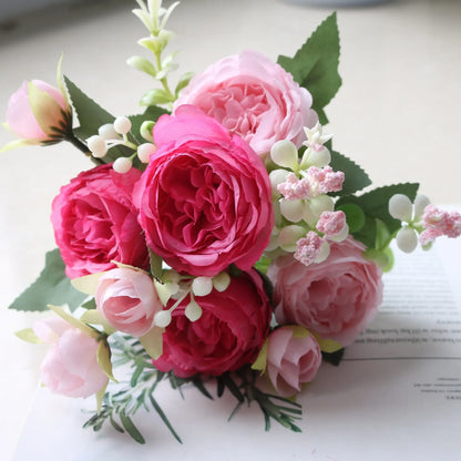 Artificial Silk Rose Bouquet for Wedding and Home Decoration - Large and Small Heads for Indoor Use - Versatile Decor for Anniversaries, Showers, Birthdays, and More