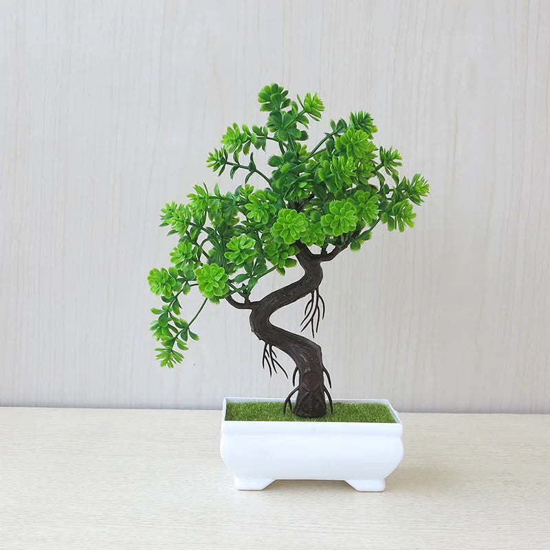 miniature artificial bonsai tree in pot, elegant faux plant decoration for home or office, desktop zen garden ornament, ideal for indoor use and exhibitions