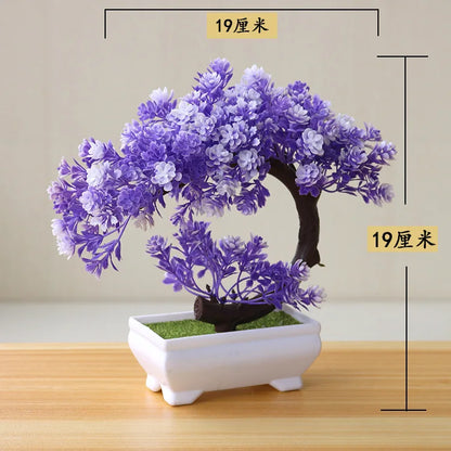 Artificial Bonsai Tree Decorative Plant, Plastic Fake Flowers with Pot, Desktop Ornament for Home, Office, Hotel, Garden, Anniversary, and Exhibition Use
