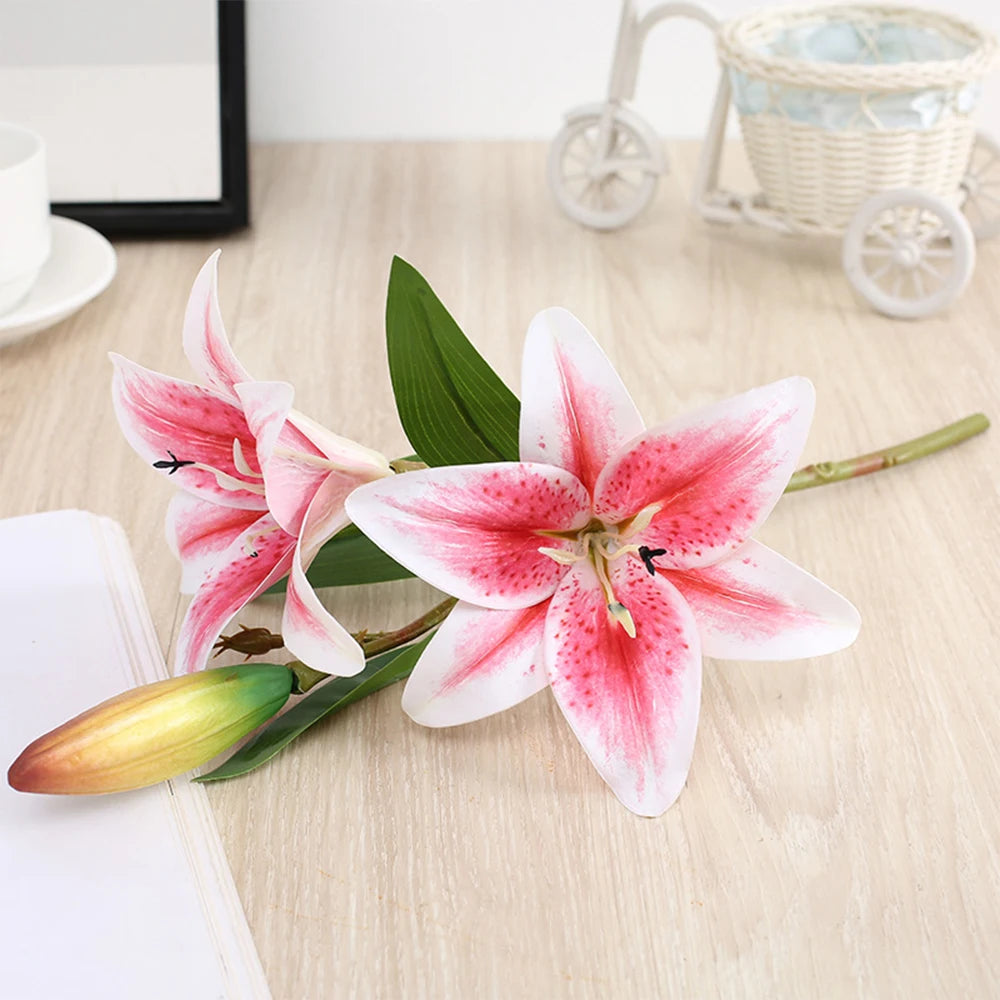 3d printed white lily artificial flowers branch for indoor decor, weddings, anniversaries, or birthdays - realistic fake floral arrangement for home and garden