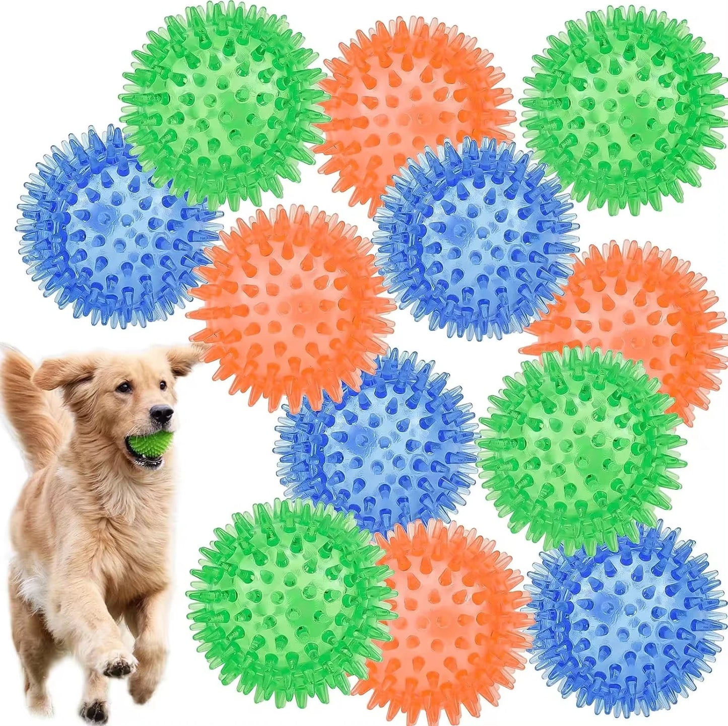 dog chew toys spiky balls, squeaky dog toys, durable plastic for aggressive chewers, interactive play for dental health, ideal for fetch, tug-of-war, all dog sizes