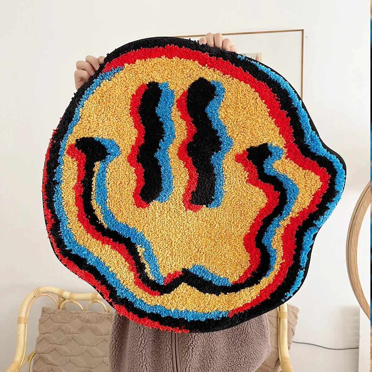 trippy smiling tufted rug flocking rug gift for friend bedroom geek gift home decor carpet soft non-slip area rug for living room and kids room