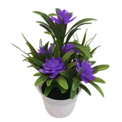 Vibrant Artificial Bonsai with Multicolour Flowers | Plastic Decor for Home, Office, Garden Display | Red, Purple, Pink, Orange, Yellow | 13x18cm Table Ornament