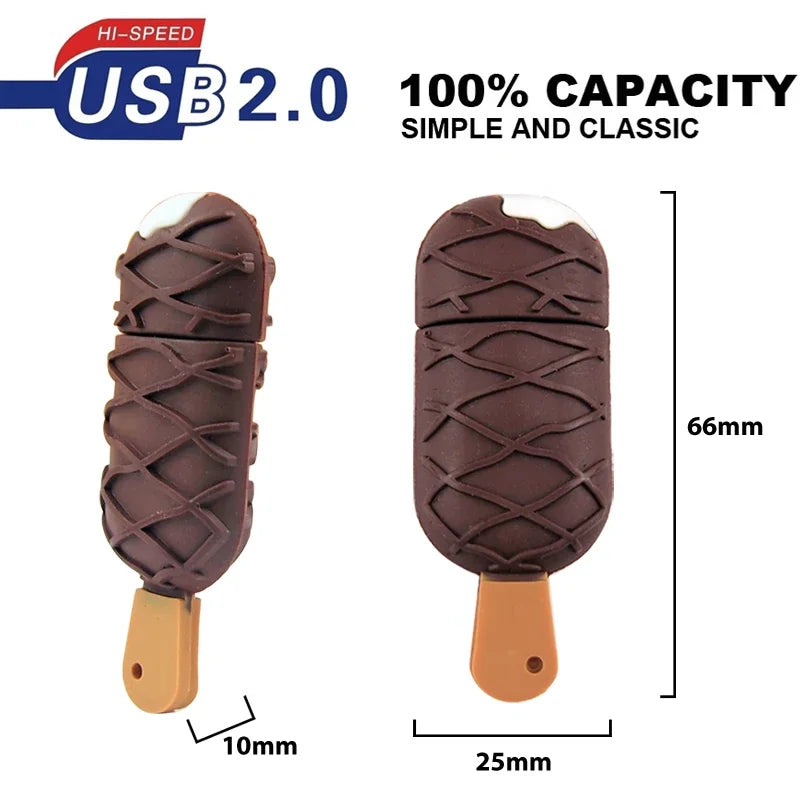 whimsical cartoon ice cream usb flash drive 128gb/64gb/32gb in chocolate design, perfect for kids’ gifts, photography, business or wedding, portable silicone memory stick