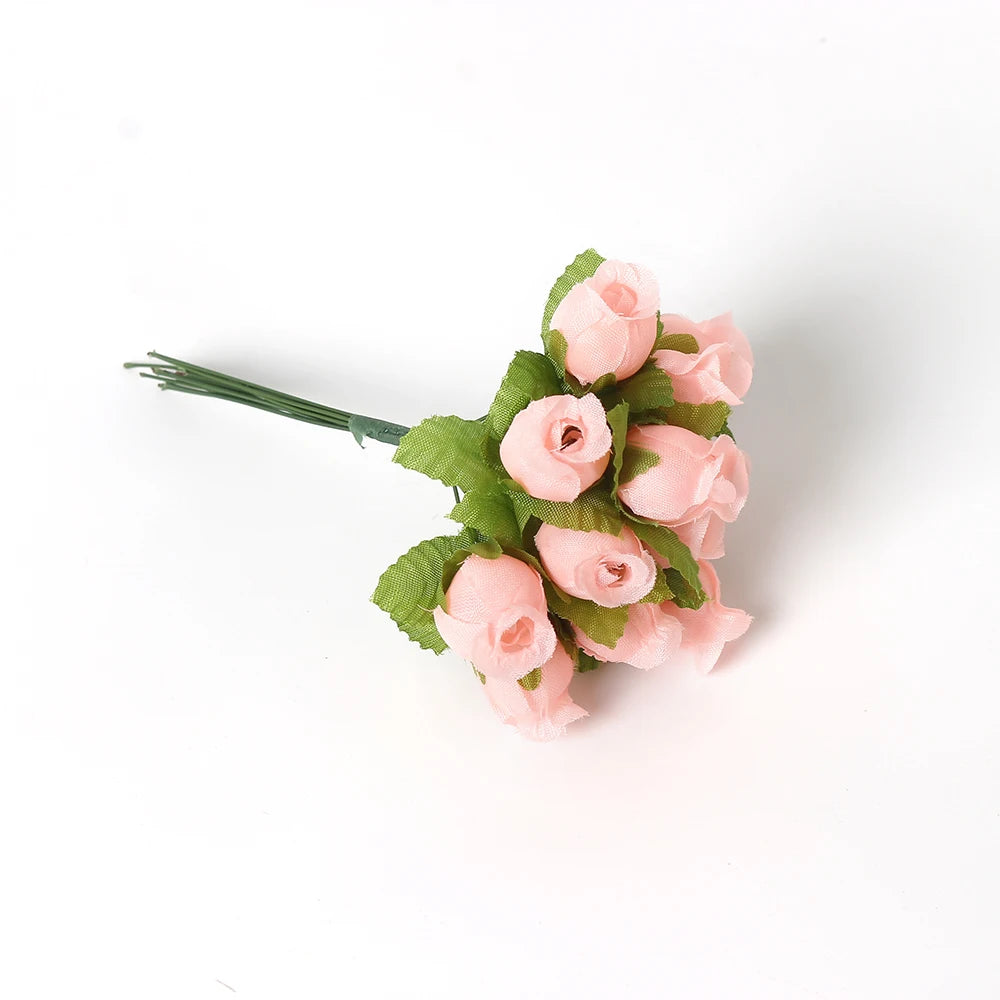 artificial mini rose flower bundle, silk bouquet for home decor, wedding decoration, crafting and gift accessories, 12 pieces, elegant floral display for indoor use