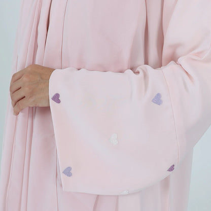 Love Heart Embroidery Soft Open Front Abaya Luxury Kaftan Women Robe for Stylish Layering, Comfortable Fit, Versatile Cardigan - Perfect for Casual and Formal Occasions