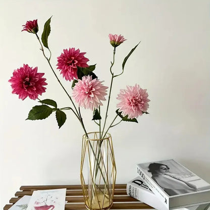 Artificial Dahlia Flowers with 3 Heads Long Branch Silk for Home Wedding Decor, Bedroom Decoration, Party and Indoor Events - Elegant, Lifelike Floral Arrangement