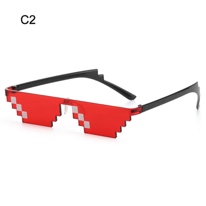 NEW Mosaic Sunglasses Trick Toy Thug Life Glasses Cool Jokes Pixel Black Rimless Shades for Adults and Kids Retro Gamer Style Fun Eyewear