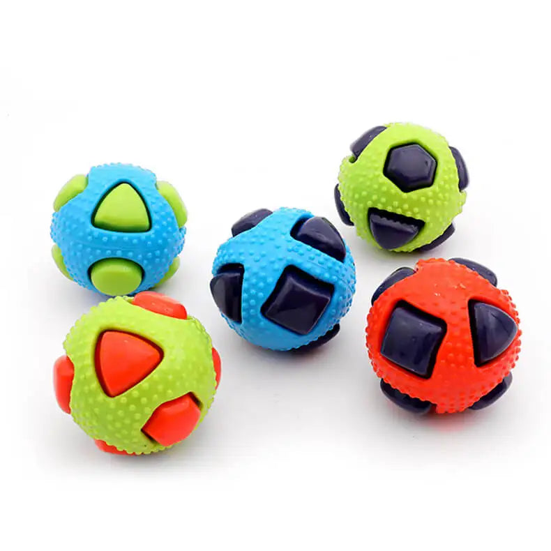 interactive rubber dog toy ball for small medium dogs, squeaky sound, bite resistant, boredom relief, chewing and fetch play, safe rubber design, durable and fun