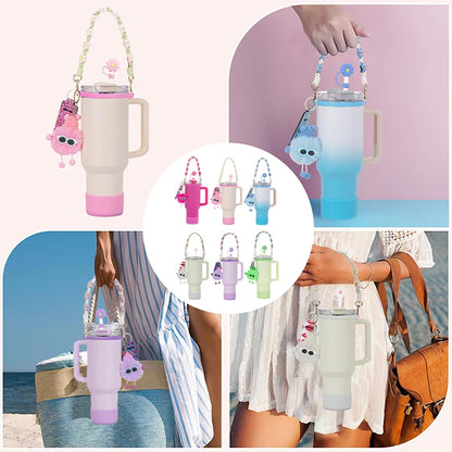 White 1 6PCS Use For Stanley Cup Tumbler Accessories 40oz 30oz,Compatible With Stanley Cup Tumbler Water Bottle Handle Sling Strap