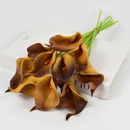 Artificial Calla Lily Flower Bouquet - Real Touch, White, 5/10Pcs, PU Material, Bridal Wedding Decor, Home Party Display, Indoor Anniversary Baby Shower Essentials