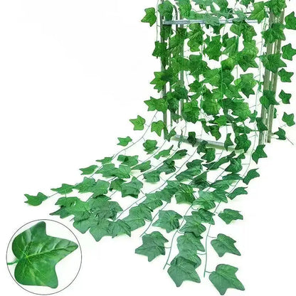 Artificial Green Ivy Leaf Garland 2.1M, Silk Rattan Hanging Vine for Wall Decor, Home and Garden Decoration, Wedding Party, Outdoor Exhibition, DIY Fake Wreath Leaves